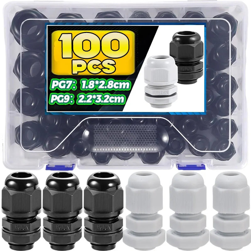 Waterproof Nylon Cable Gland Connector with Adjustable Locknut and Strain Relief Joint, IP68 Rated
