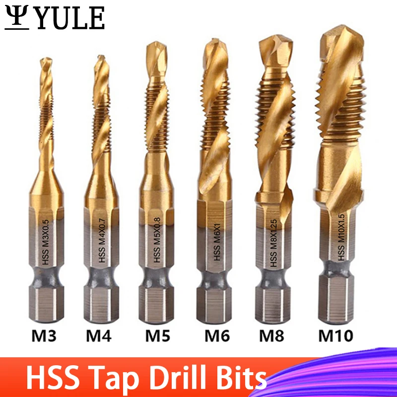

Tap Drill Bits Titanium Plated Hex Shank HSS Screw Thread Metric Tap Drill Screw Machine Compound M3 M4 M5 M6 M8 M10 Hand Tools