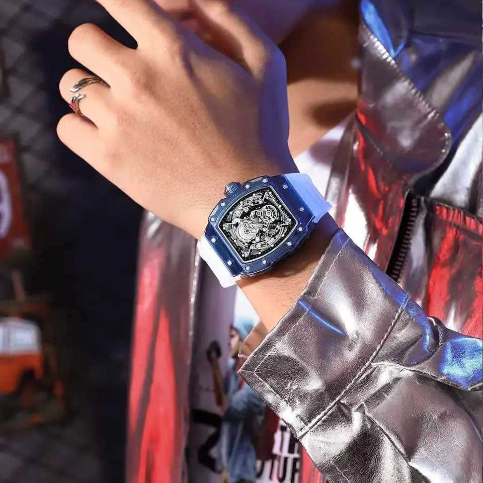 Ailang-relógio de Pulso Turbilhão Mecânico Masculino Forma de Barril Relógio Luminoso Automático para Menino Pulseira de Silicone Novo 2023 - Image 3
