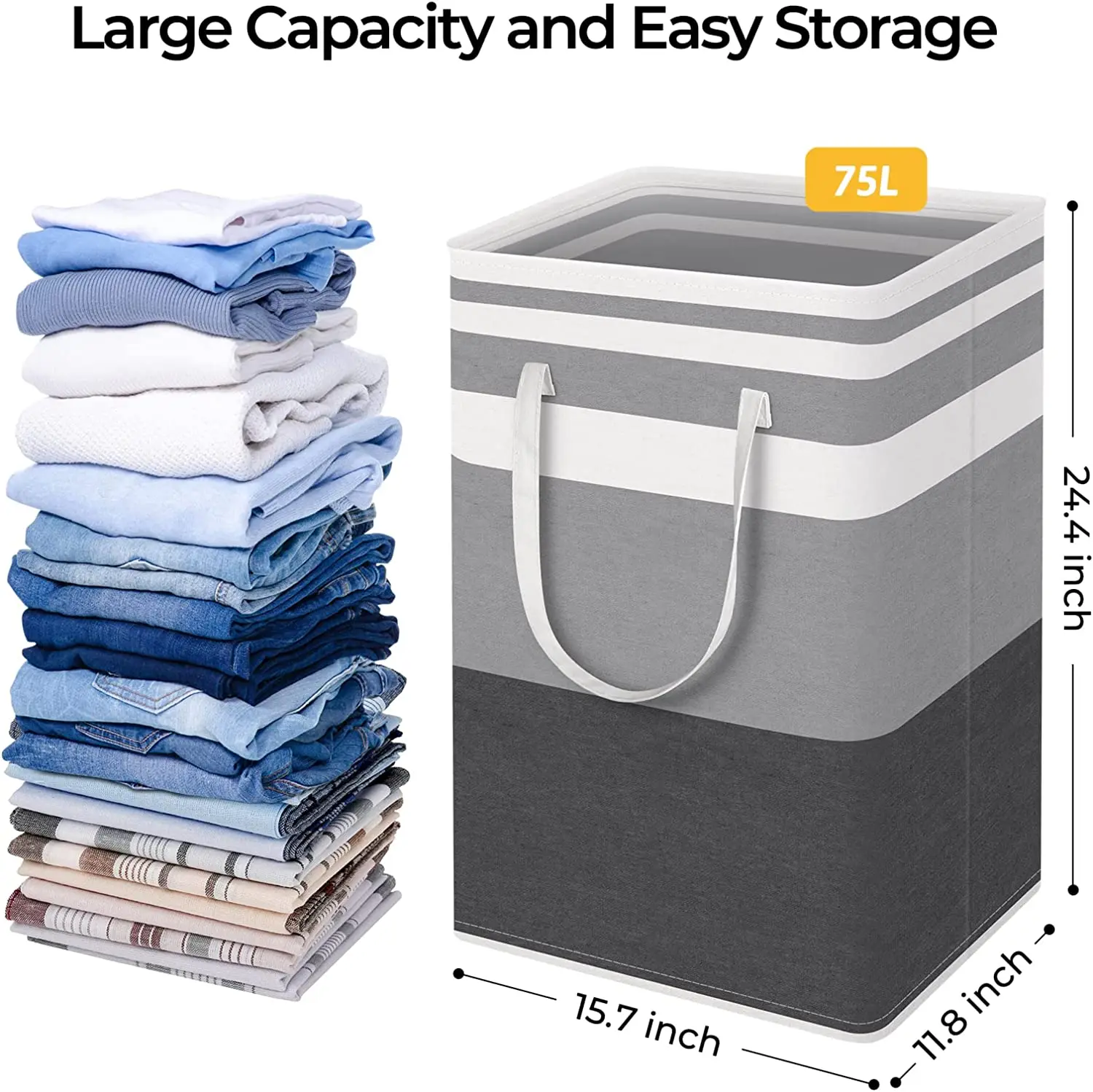 Large Laundry Basket Freestanding Laundry Hamper Collapsible Clothes Hamper with Handles for Clothes Toys Home Storage Basket