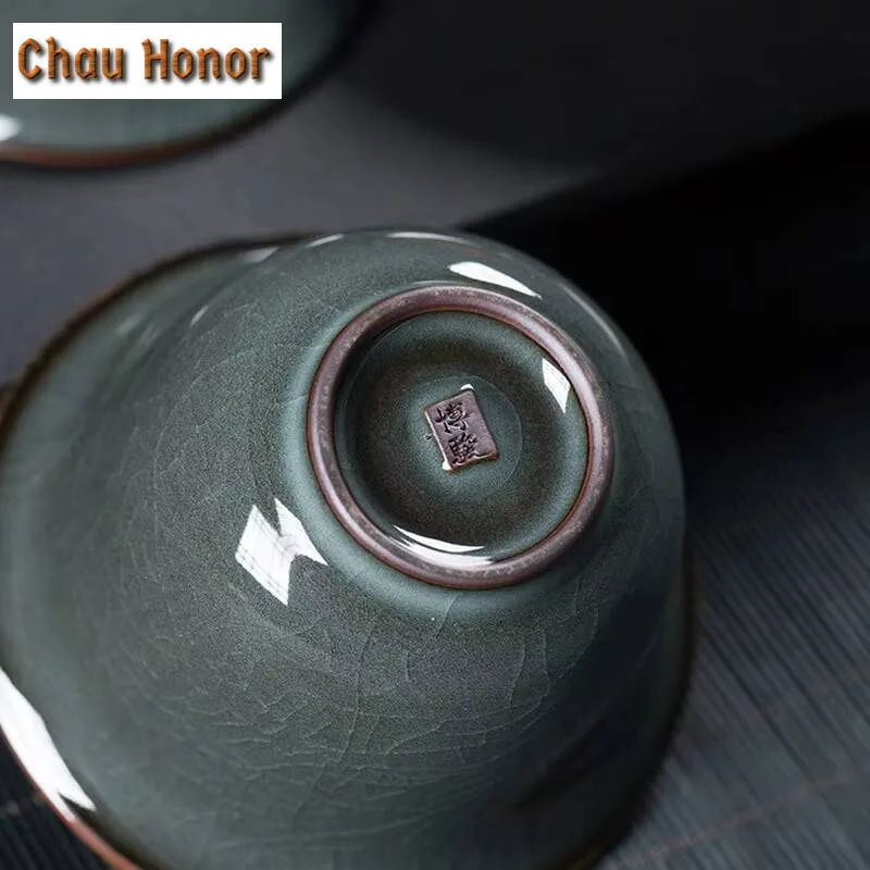 150ml Longquan Celadon Iron Tire Sancai Cover Bowl Ceramic Househol ice crack Tea Cup Kung Fu Teaset Tea Ceremony Drinkware Gift