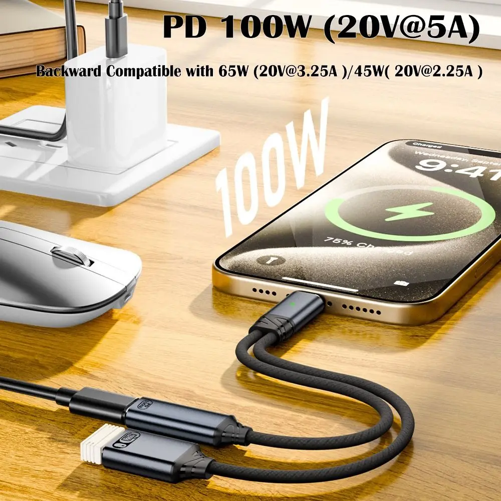 2 in 1 타입 C 스플리터 PD 100W 고속 충전 USB 헤드폰 컨버터 데이터 전송 OTG 기능 오디오 어댑터 태블릿 노트북