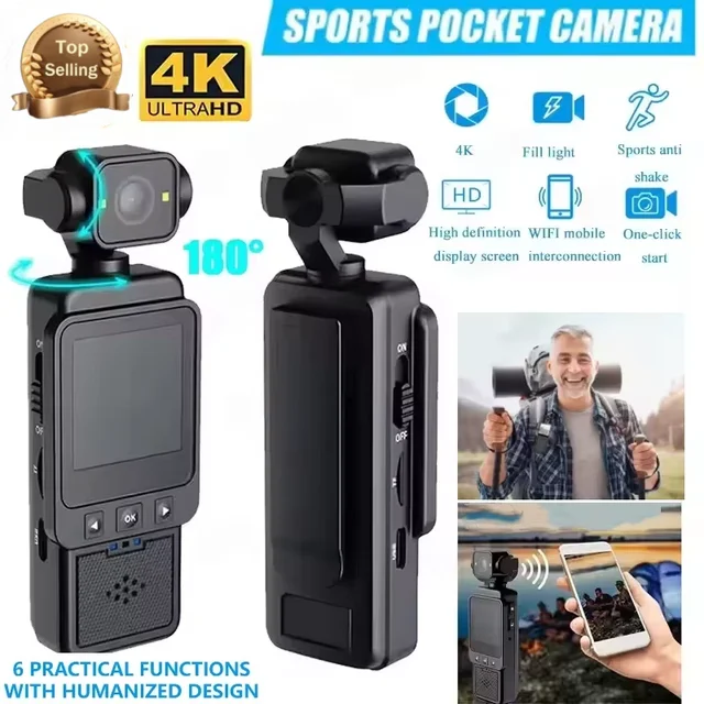 For Xiaomi Handheld Sports Camera With180 Degree Rotating Lens 4K HD Wireless Wifi Video Recorder Built-in Fill Light Camera