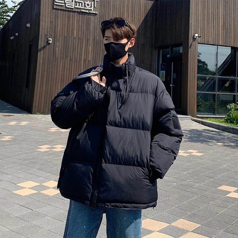 

Winter Warm Coat Men Loose Fashion Zipper Insert Bag Outerwear Windbreaker Coats Thick Stand Collar Cotton Wadded Jacket