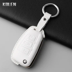 Premium Genuine Leather Car Key Case Cover and Protector Accessories (White Set2)