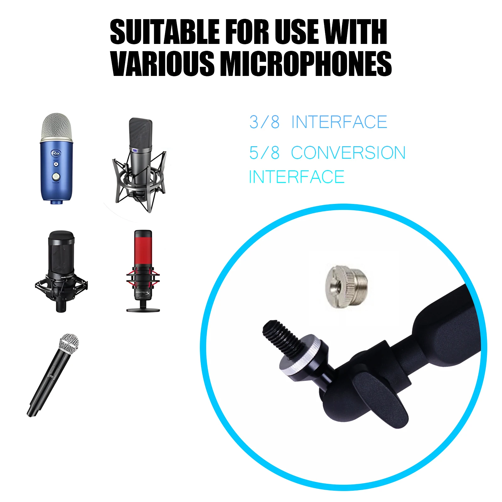 Microphone Desk Arm Stand Heavy-Duty All-in-One Kit with Adjustable Boom Pop Filter Windscreen for other Mics