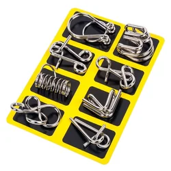 8 - Piece Metal Wire Puzzle Set - Challenging Brain Teasers and IQ Logic Games for Adults - Enhance Focus and Skill Development (Yellow)