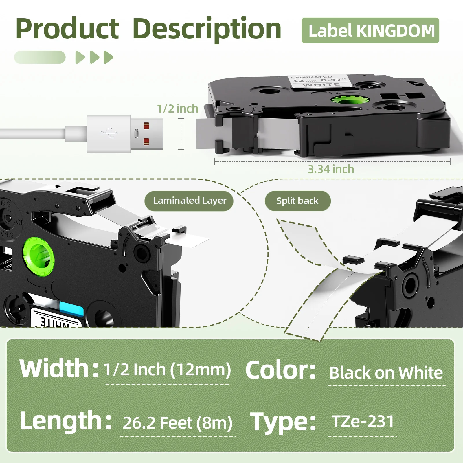 Markdomain Compatible Brother TZe Tape 6/9/12mm TZe231 Tape Laminated Label Refill for P-Touch PT-H110 E1000