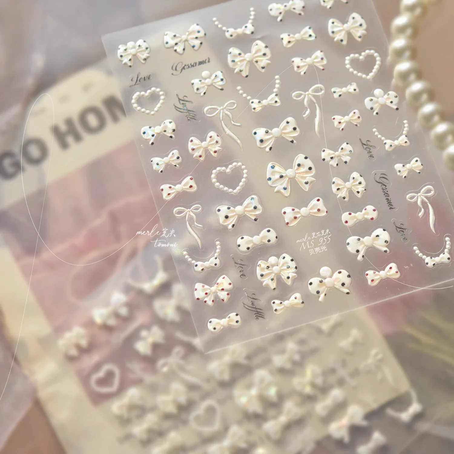 Elegant White Bow Ribbon Nail Charms - 3D Self-Adhesive Shell Light Stickers
