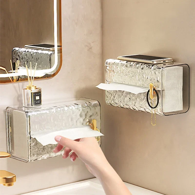 Tissue Box Transparent Rectangular Tissue Storage Box Bathroom Wall Mounted Toilet Paper Case Desktop Napkin Box 2