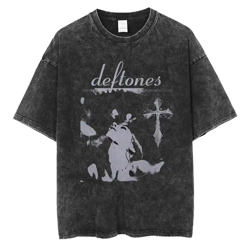 New Hip Hop Deftones Washed Short sleeved round neck Y2k Tshirt Men Clothing New in Top & Tees Mens T-Shirt Camisetas 61356