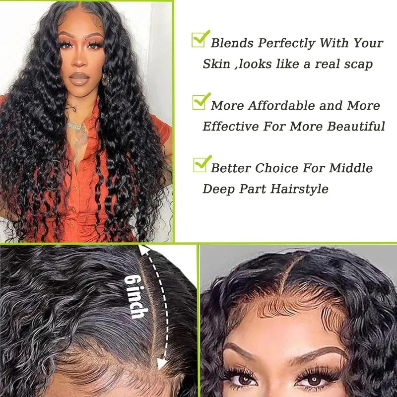 2x6 Lace Closure Deep Wave Human Hair Pre-Plucked Hairline Brazilian Virgin Hair Soft Transparent Lace Closure For Women