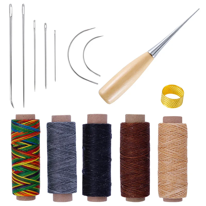 14PCS Leather Sewing Needles Stitching Awl Needle Set Thread Thimble Shoe Repair Tool Leathercraft Tool Sets Hand Tools Set