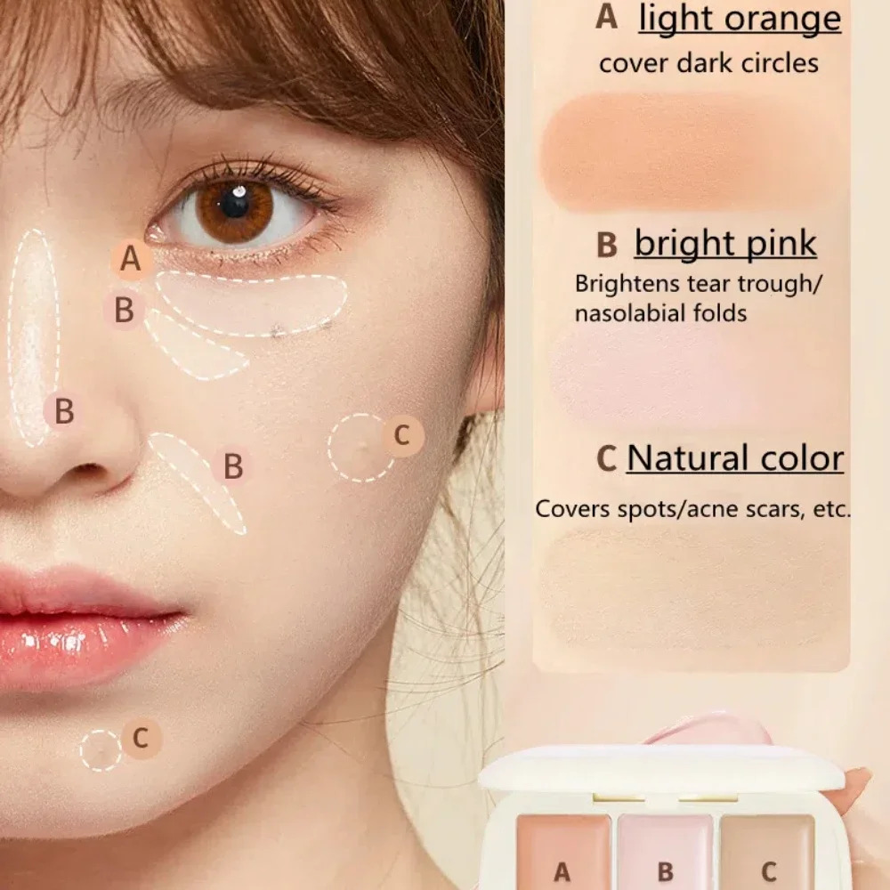 Judydoll Moisturizing Three-Color Concealer Palette High Coverage Long-Lasting Natural Waterproof Sweatproof Makeup Cosmetics_voghion.com