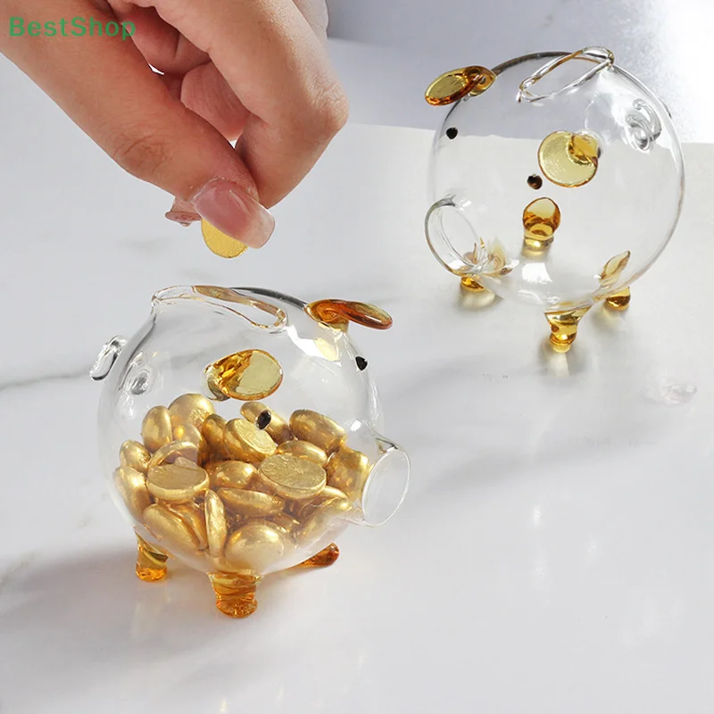 Mini Pig Money Jar Golden Beans Storage Box Transparent Piggy Bank Gold Glass Pig Ornaments Portable Coin Bank Saving Box Gift 2