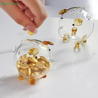 Mini Pig Money Jar Golden Beans Storage Box Transparent Piggy Bank Gold Glass Pig Ornaments Portable Coin Bank Saving Box Gift 2