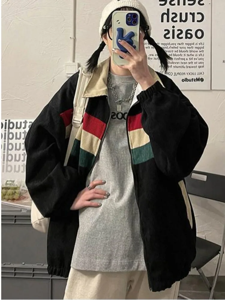 

American Vintage Jacket 2023 Spring Women Corduroy Bomber Jacket Lady Patchwork Casual Jacket Female Clothing Loose Hip Hop