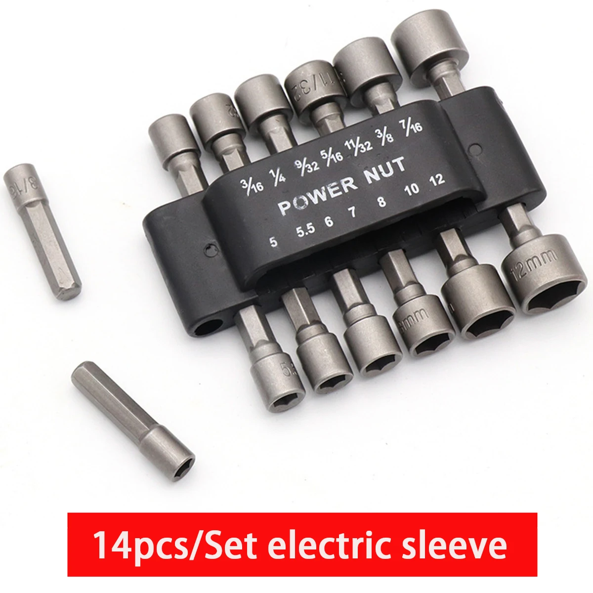 

14pcs/Set Hex Shank 5mm -12mm Socket Wrench Screw Power Drill Adapter Tool Nut Driver Drill Bit Set for Screws Hooks Bolt Heads