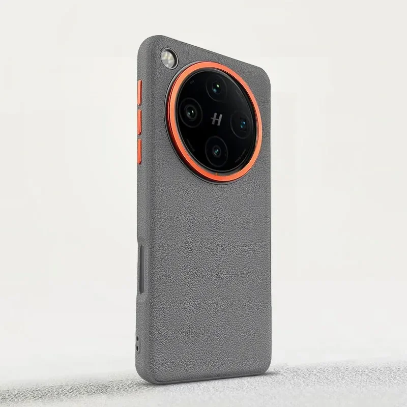 Luxury Plain Leather Mobile Phone Case with All-Inclusive Metal Ring Protection