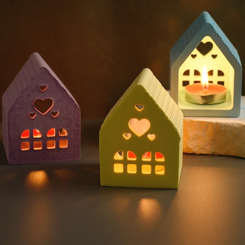 Silicone mold Love House Candlestick Silicone Mold Gypsum Candle Decoration Mold Mini Houses Plaster Concrete Mould Small House Silicone Molds