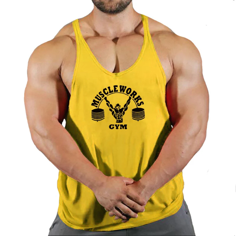 

Gym Brand clothing Bodybuilding Fitness Men running tanks workout Muscle Works print vest Stringer sportswear running undershirt