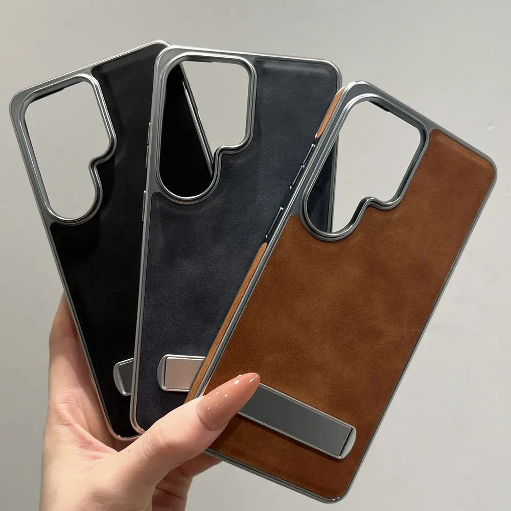 Ultra Plating Leather Foldable Metal Stand Shockproof Phone Case