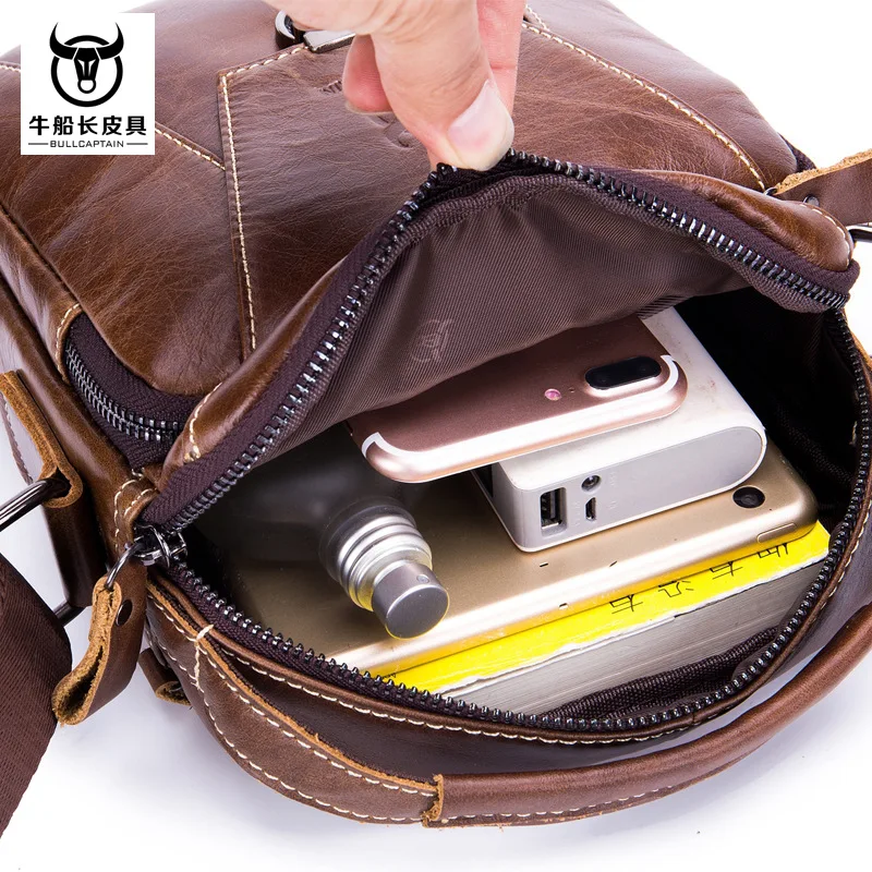 Borsa Uomo Vita Pelle Bullcaptain – Tasca Porta Telefono, Imbracatura Moda, Marrone