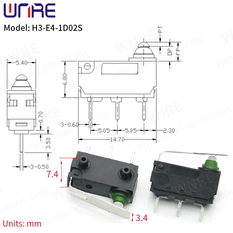 thumbnail image 1 of Microinterruptor momentáneo H2 H3-A, interruptor de límite mini de 2/3 pines, interruptor pulsador impermeable con reinicio automático, 1 of 5