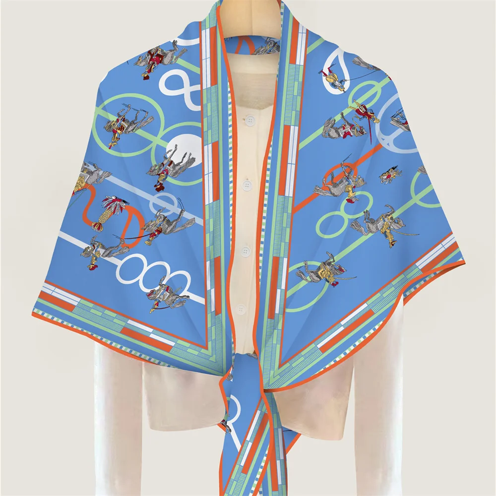 POBING 30% Silk 70% Cashmere Scarf Women Hand Rolled Luxury Print Triangle Scarves Wraps Bandana Big Hijabs Female Foulard – Detail 22