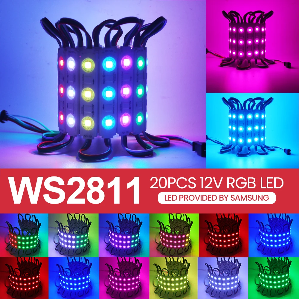 IP67 Waterproof DC12V Dream Color RGB WS2811 SMD 5050 3Leds Moudle Advertisement Decoration LED Strip 20PCS