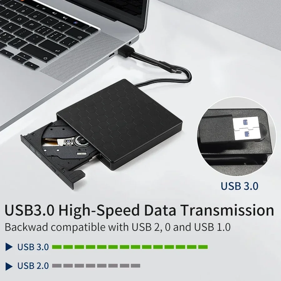 External CD DVD Drive USB 3.0 Type C 2-in-1 CD Player blu ray Burner DVD RW Writer Reader DVD-ROM Burner for Laptop Desktop