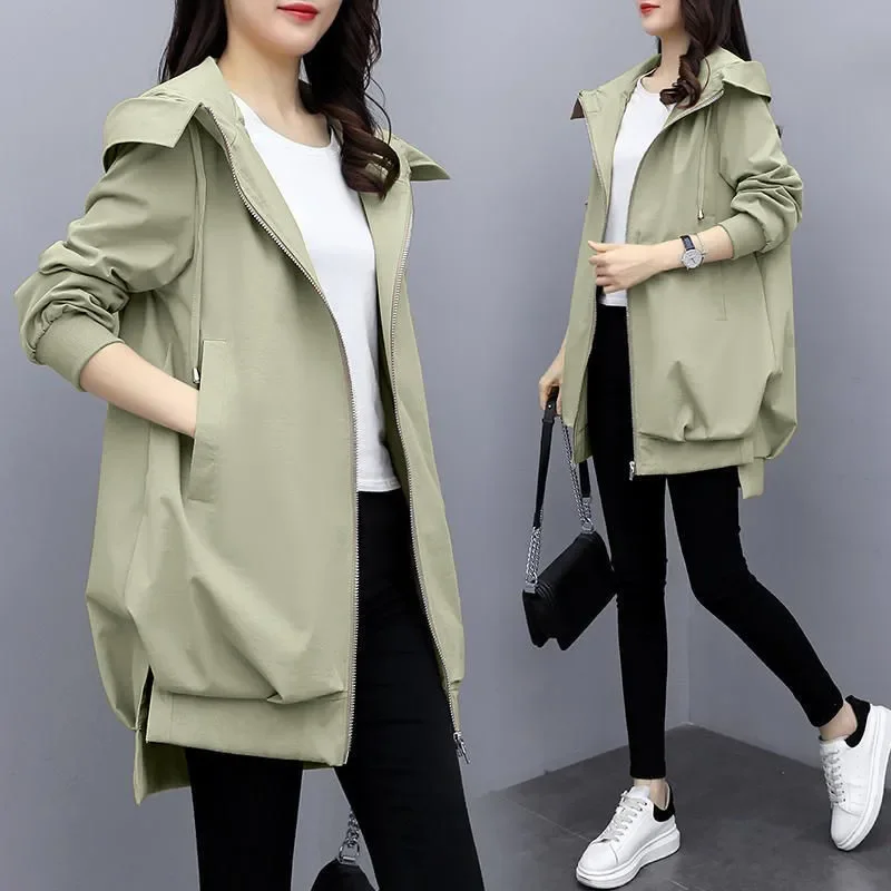 Plus Size M-5XL Outerwear Winter Women's Jacket Hooded Long Sleeve Casual Windbreaker Oversize Female Loose Jackets Solid Ladies