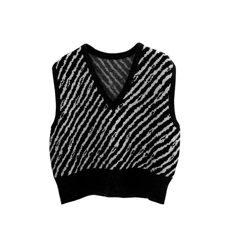 New Women's Elegant V-Neck Knitted Vest Fashion Twill Striped Women's Office Sleeveless Versatile Top