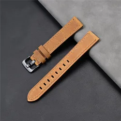 Vintage Crazy Horse Genuine Leather Watch Band - Oil Waxed Cowhide Strap Accessory - 22mm (Light brown)