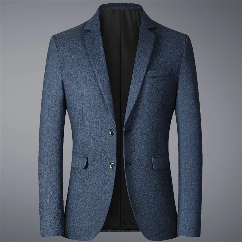 Elegant Men's Blazer 2023 New in Vintage Casual Single Breasted Woolen Jacket Luxury Formal Business Slim Fit Blazers for Men