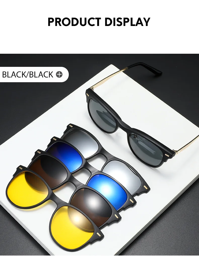 Vcka 6 in 1 Magnet clip Myopie quadratische Sonnenbrille Männer Frauen tr90 polarisierte Brille optische verschreibung pflicht ige Brillen-0,5 bis-10 – Detail 7