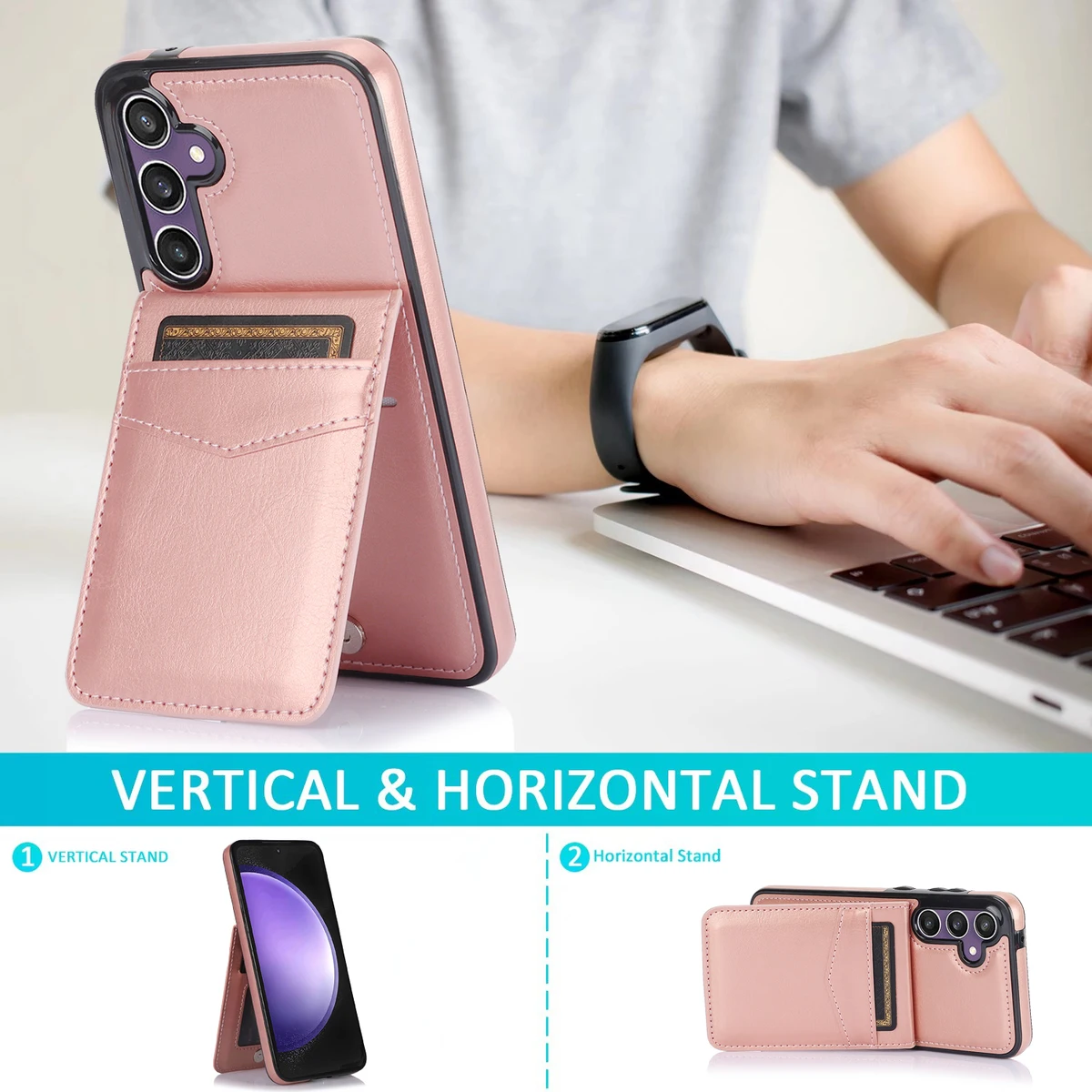 Flip Leather Card Holder Wallet Case For Samsung Galaxy S23 FE S24 Ultra S22 Plus S26 S25 Edge A56 A54 A55 A73 A17, Stand Cover — view 2