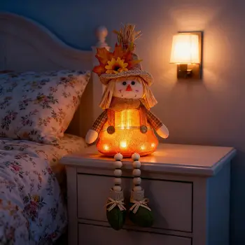 Fall Scarecrow Indoor 15 Inch Light Up Decorative Tabletop Doll Desktop Doll Ornament for Fall Season Thanksgiving Shelf Counter 1