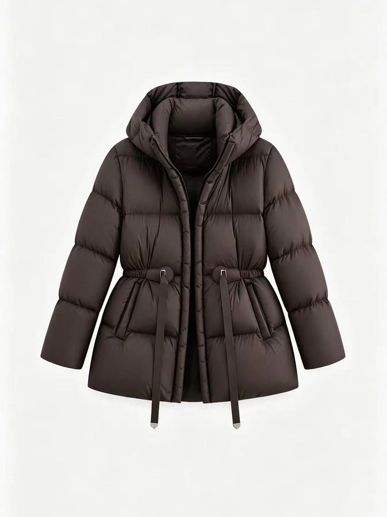 Winter High Quality Hooded Down Jacket Women White Duck Down Thicken Warm Outwears Female Waist Drawstring Parker Down Jacket