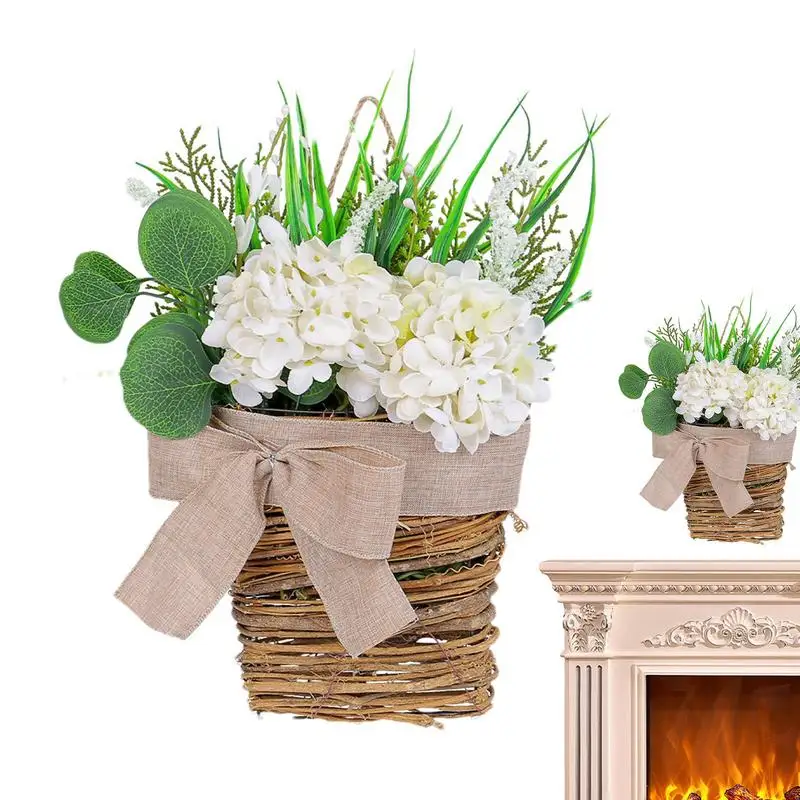 

Artificial Flowers For Door Realistic Cream Hydrangea Hanger Basket Hydrangea Basket Wreath For Front Porch Cute Floral Basket