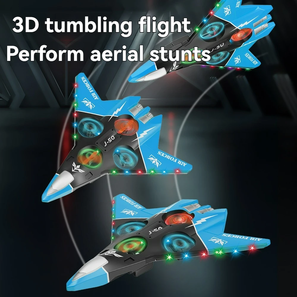 Avion de combat RC télécommandé 2.4G en virage serré, planeur acrobatique 360° avec LED sous les ailes.