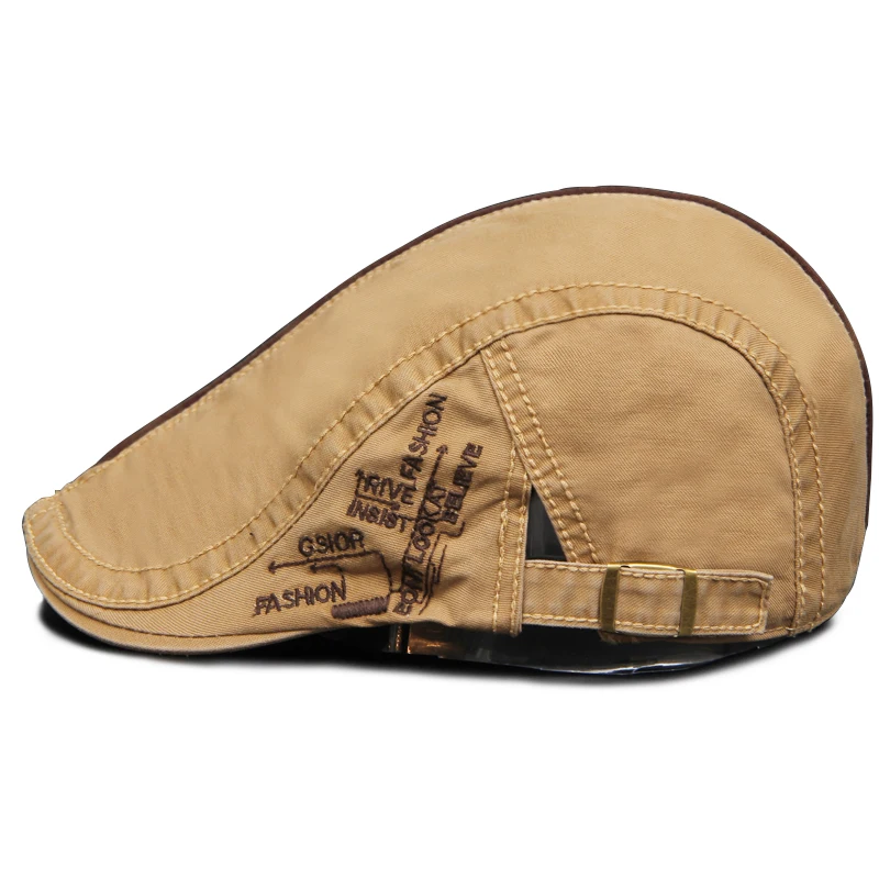 Men Beret Fashion Cotton Letter Flank Embroidery Cap Casual Soft Top Retro Literary Forward Caps Driver Hat Peak Berets - 6