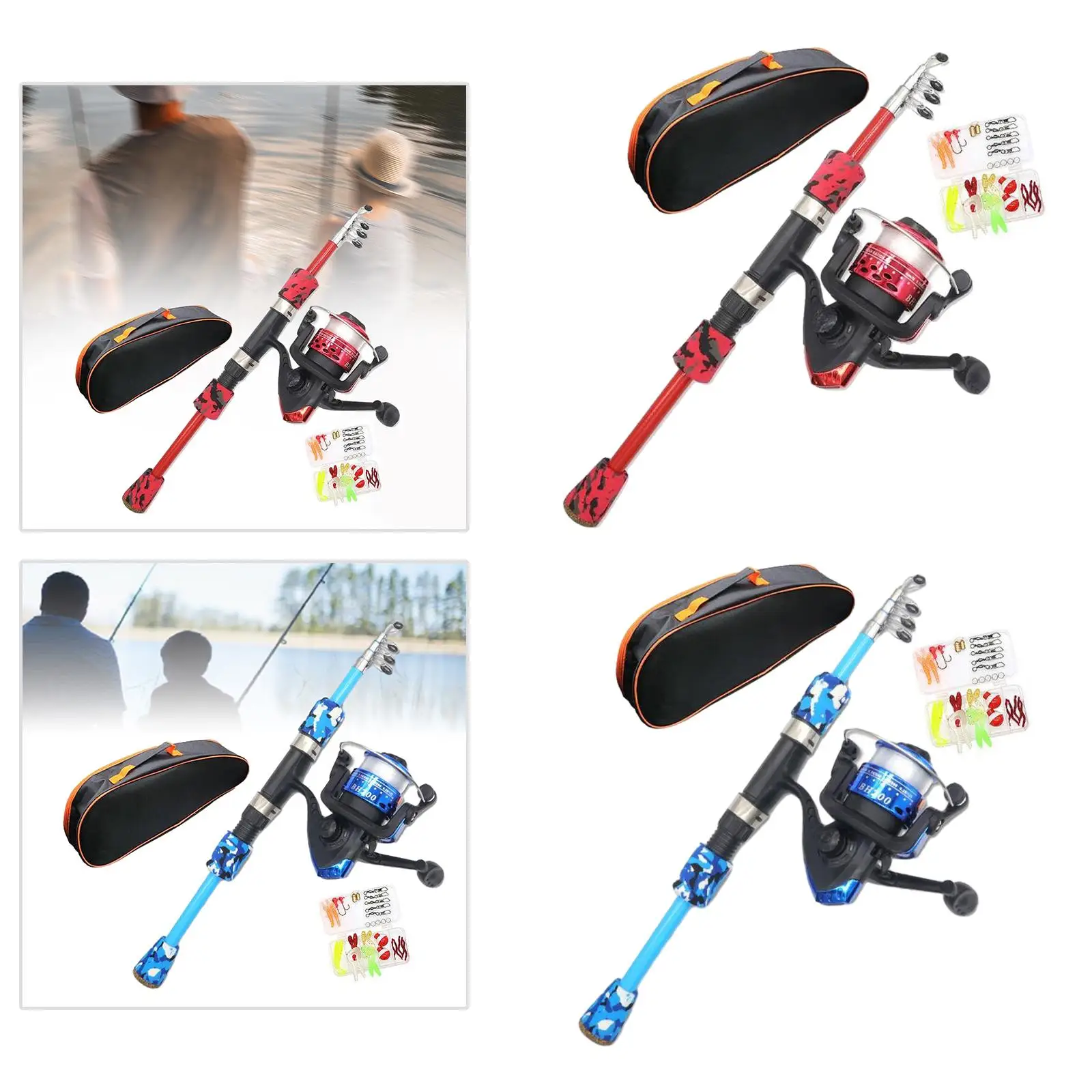 Kids Fishing Rod Travel Adjustable 38.5cm to 120cm Complete Fishing Rod Set