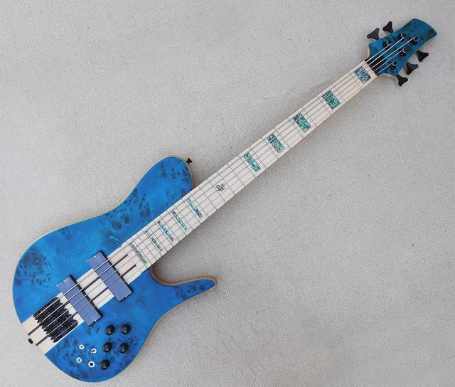 5 Strings Blue Body Electric Bass Guitar With Black Hardware, Maple Neck