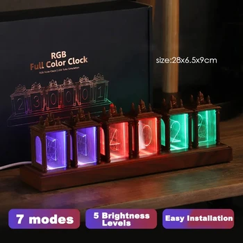 LED Digital Clock Nixie Tube Clock RGB Glow Tube Clock Walnut Wood Night Light Digital Alarm Atomosphere Lamp Clock Timer Gift