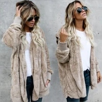 Autumn Winter Double Fleece Cardigan Jacket Women Solid Color Long Sleeve Plush Warm Hooded Lady Jacket Oversized Outerwear Coat 1