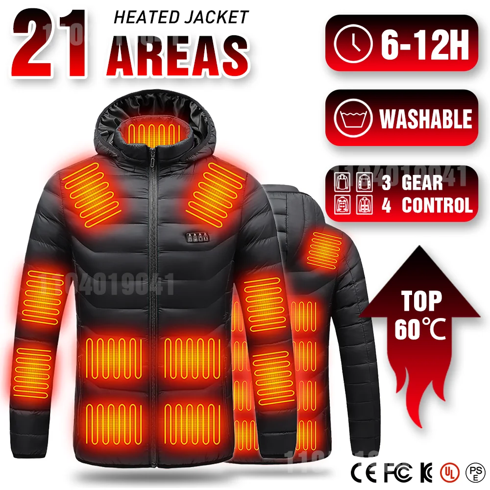 Heated Jacket 21 Areas Cotton USB Heating Warm Snowfield Vests Coat Hunting Hiking Camping Winter S-6XL hiking jackets heated jacket
