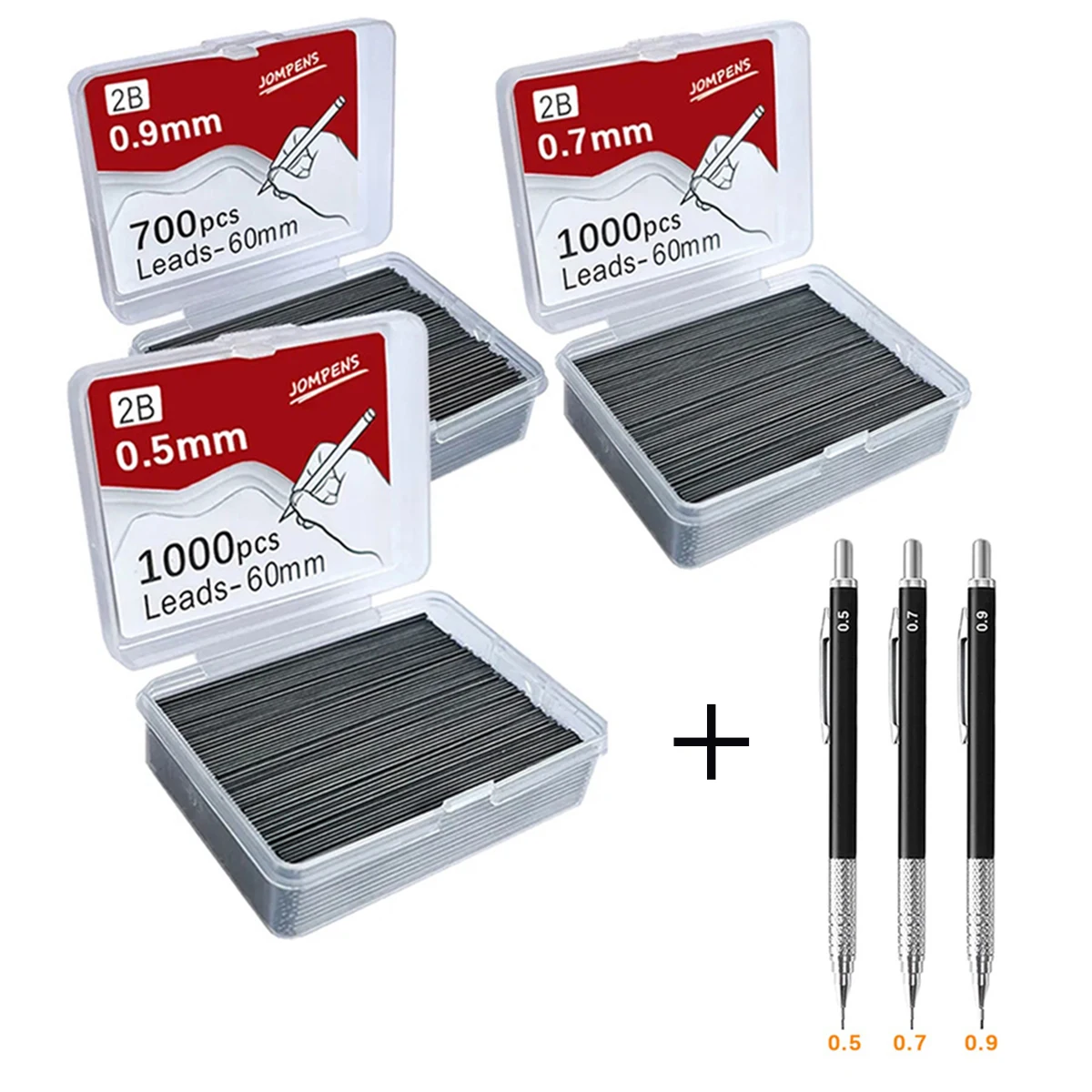 1000pcs Mechanical Pencil Lead 0.5/0.7/0.9mm 2B 60mm Art Drawing Automatic Pencil Replaceable Refills with 2 Tubes Stationery 2