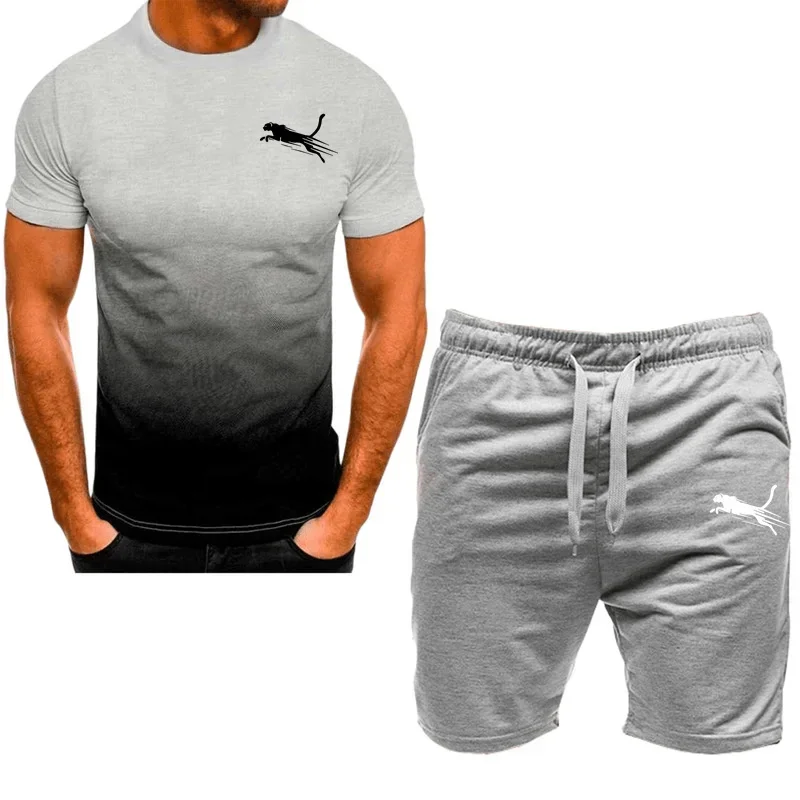 2024 new men's fashionable sportswear, summer wear, men's fitness wear, short sleeved T-shirt and shorts, quick drying 2-piece s