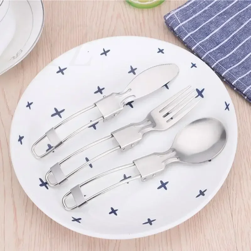 1Pc Fold Fork Spoon Stainless Steel Silver Foldable Cookware Portable Camping Outdoor Utensil Multi Purpose Chopsticks